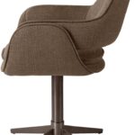 Modern dining chair with Bermuda fabric upholstery and brushed bronze stainless-steel legs