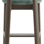 Upholstered island bar chair with green fabric seat, curved backrest, and shaded grey-brown beech wood frame.