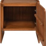 MIKA Left Bedside Cabinet in amber-finished mindi veneer with smooth rounded edges and modern sculptural form.