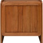 MIKA Left Bedside Cabinet in amber-finished mindi veneer with smooth rounded edges and modern sculptural form.