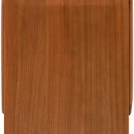 MIKA Left Bedside Cabinet in amber-finished mindi veneer with smooth rounded edges and modern sculptural form.