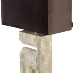 Travertine table lamp with sculpted arched stone base and satin polished finish