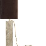 Travertine table lamp with sculpted arched stone base and satin polished finish