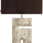 Travertine table lamp with sculpted arched stone base and satin polished finish