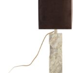 Travertine table lamp with sculpted arched stone base and satin polished finish