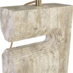 Travertine table lamp with sculpted arched stone base and satin polished finish
