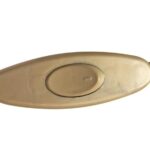 Travertine table lamp with sculpted arched stone base and satin polished finish