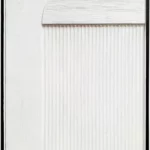 White textured wall art with vertical ribbed detailing and a semi-circular relief in a wooden frame.