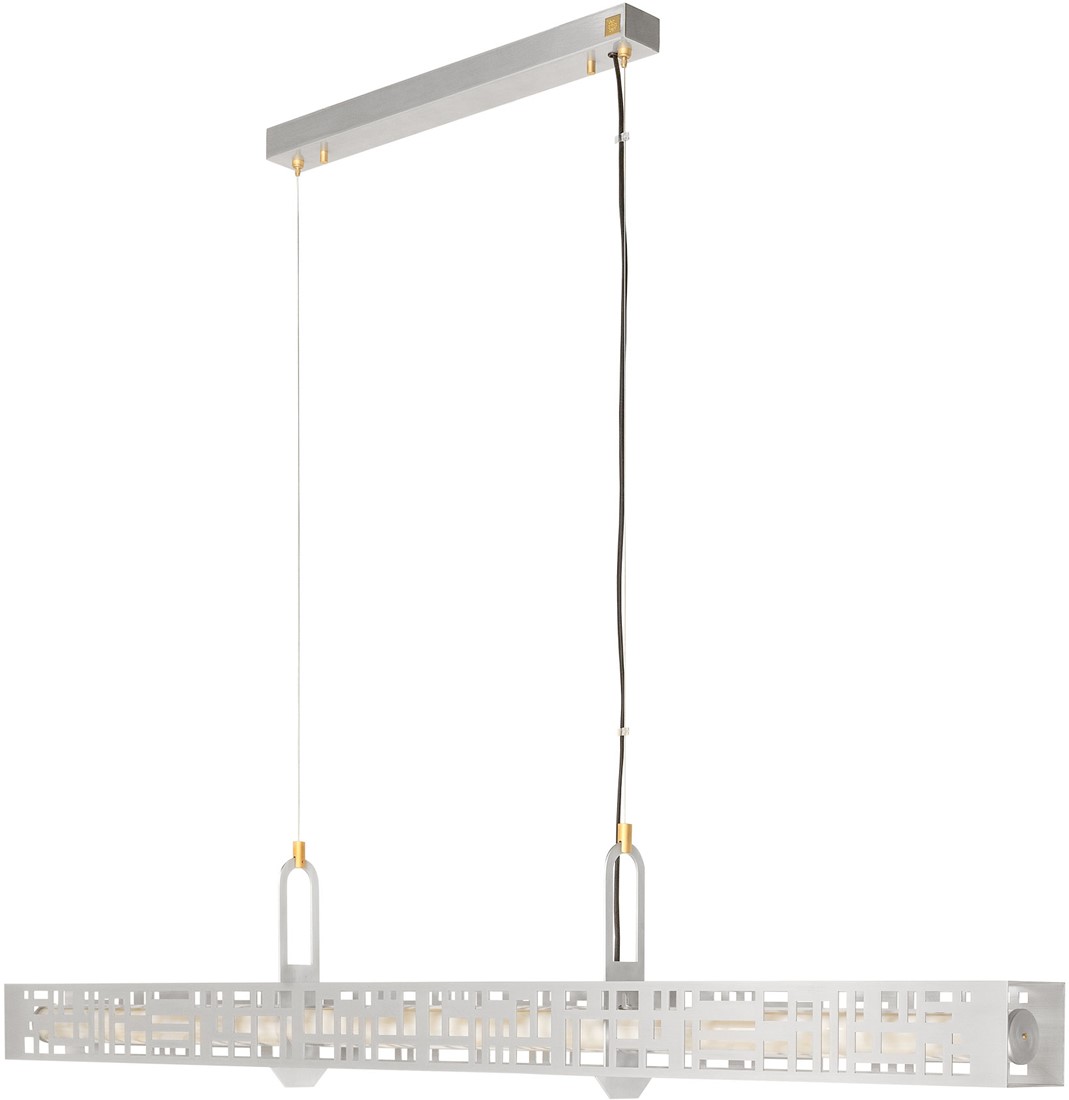 SKYFI linear pendant lamp in brushed aluminium with integrated LED strip, modern architectural ceiling light