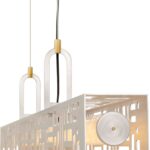 SKYFI linear pendant lamp in brushed aluminium with integrated LED strip, modern architectural ceiling light