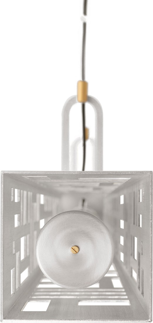 SKYFI linear pendant lamp in brushed aluminium with integrated LED strip, modern architectural ceiling light