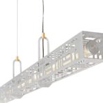 SKYFI linear pendant lamp in brushed aluminium with integrated LED strip, modern architectural ceiling light