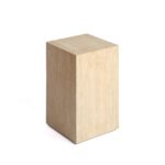 ICE Travertine Side Table cube in matte beige travertine marble, minimalist luxury stone side table.