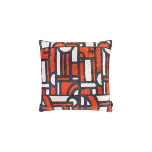IKAT orange cushion with geometric pattern and plush down filling, decorative accent cushion