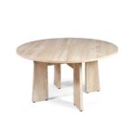 MIKAEL beige travertine marble dining table with round top and sculptural stone legs