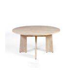 MIKAEL beige travertine marble dining table with round top and sculptural stone legs