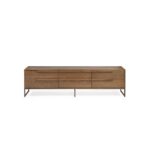 TEXAS TV sideboard with drawers in natural oak wood and gold metal accents, modern minimalist TV unit