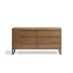 TEXAS oak sideboard with six drawers and gold metal legs, contemporary natural wood storage furniture