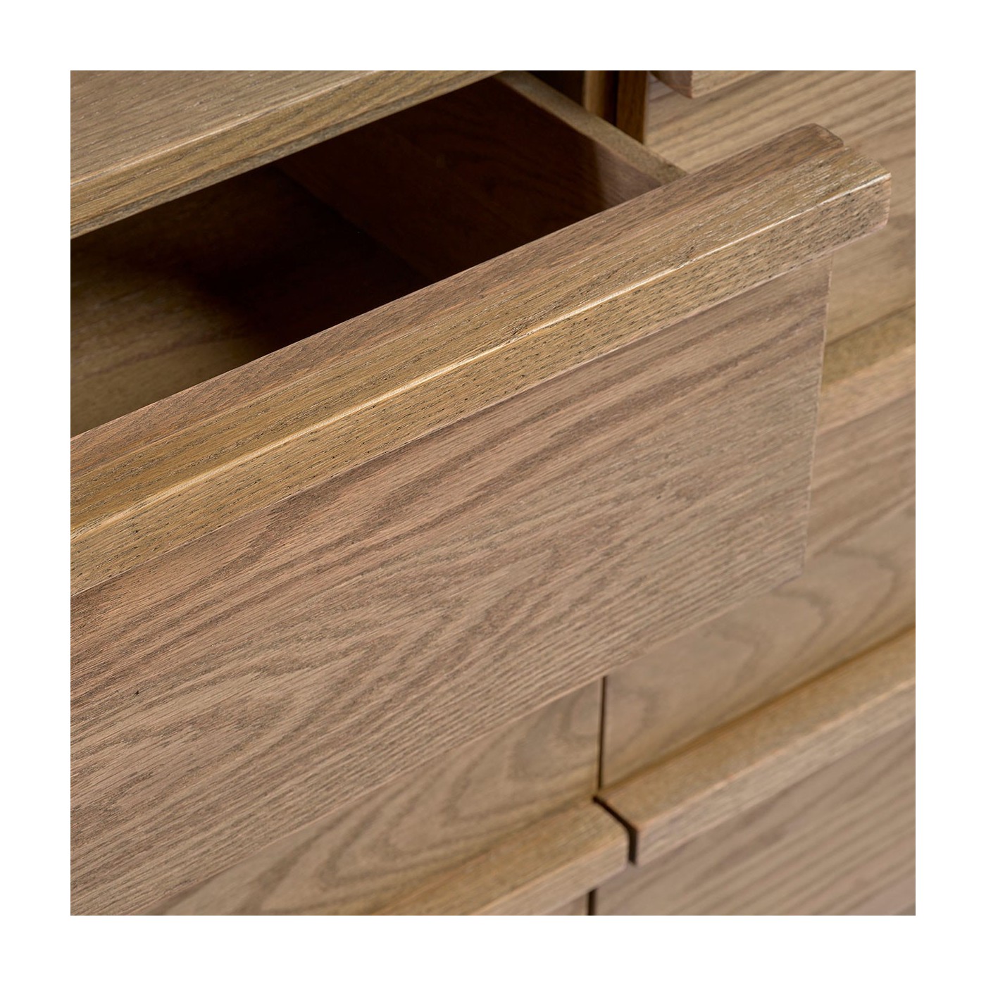 TEXAS oak sideboard with six drawers and gold metal legs, contemporary natural wood storage furniture