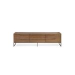 TEXAS TV sideboard with drawers in natural oak wood and gold metal accents, modern minimalist TV unit