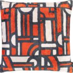 IKAT orange cushion with geometric pattern and plush down filling, decorative accent cushion