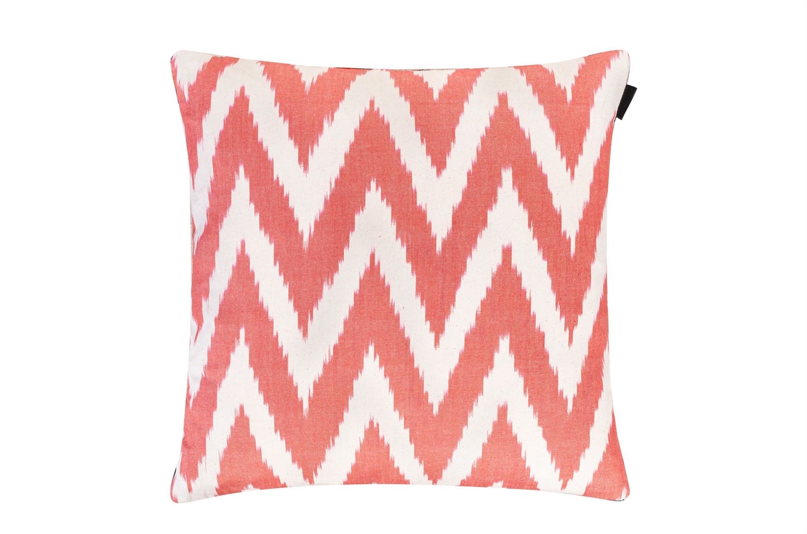 IKAT orange cushion with geometric pattern and plush down filling, decorative accent cushion