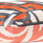 IKAT orange cushion with geometric pattern and plush down filling, decorative accent cushion