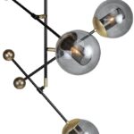 ORBIT Large Ceiling Lamp with smoked glass shades, black frame and gold sockets, modern adjustable ceiling light