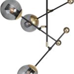 ORBIT Large Ceiling Lamp with smoked glass shades, black frame and gold sockets, modern adjustable ceiling light