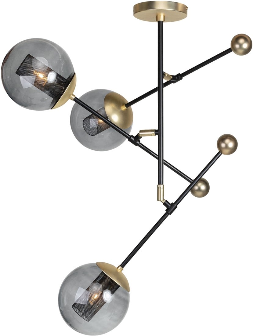 ORBIT Large Ceiling Lamp with smoked glass shades, black frame and gold sockets, modern adjustable ceiling light