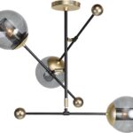 ORBIT Large Ceiling Lamp with smoked glass shades, black frame and gold sockets, modern adjustable ceiling light