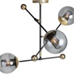 ORBIT Large Ceiling Lamp with smoked glass shades, black frame and gold sockets, modern adjustable ceiling light