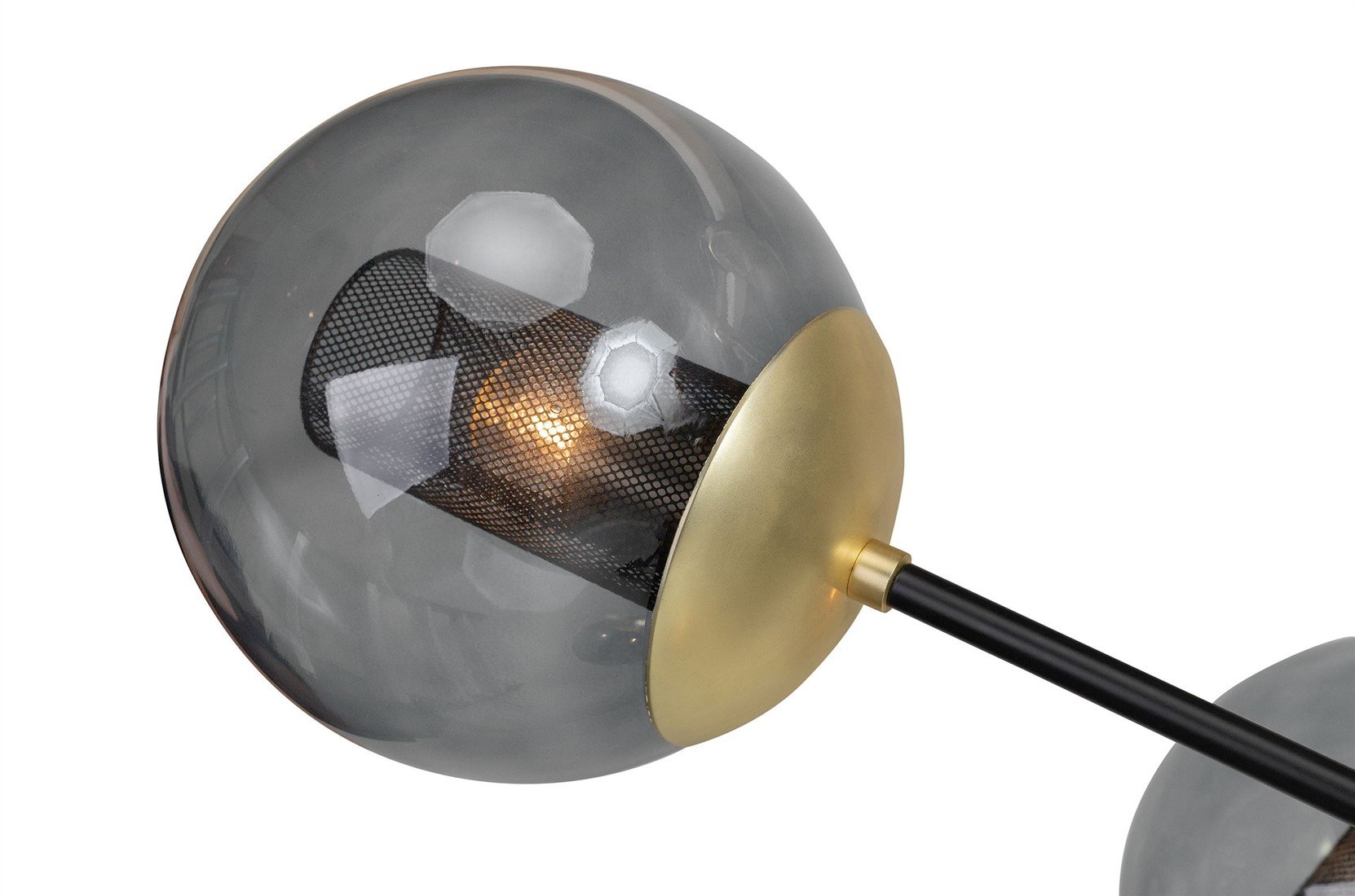 ORBIT Large Ceiling Lamp with smoked glass shades, black frame and gold sockets, modern adjustable ceiling light