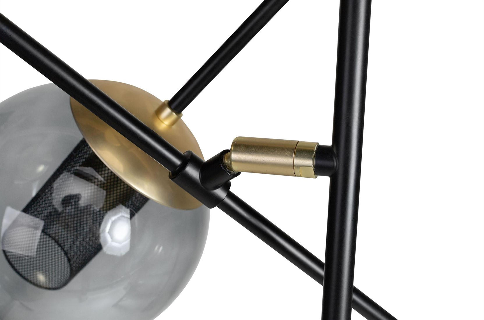 ORBIT Large Ceiling Lamp with smoked glass shades, black frame and gold sockets, modern adjustable ceiling light
