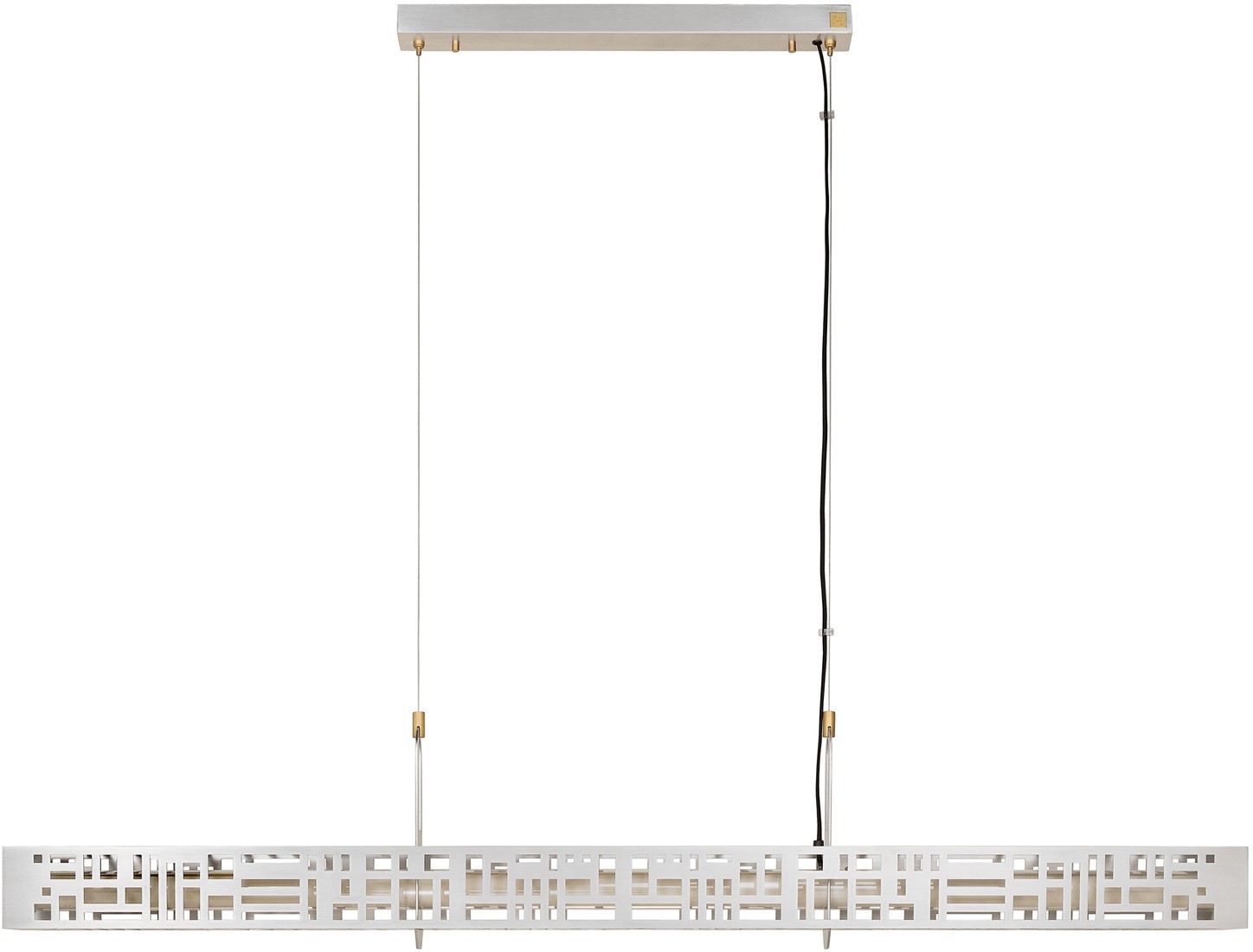 SKYFI linear pendant lamp in brushed aluminium with integrated LED strip, modern architectural ceiling light