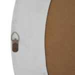 Round washed wood framed mirror with soft weathered texture in antique white, rustic decorative mirror for modern and classic interiors. back fixing image