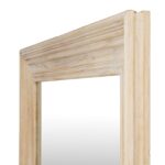 Large washed wood framed mirror with weathered timber finish and natural grain patterns, rustic contemporary mirror for modern interiors. corner image