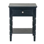 Black CONTOUR collection 1 drawer side table with wood grain finish and compact drawer storage.