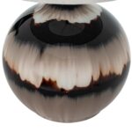 SEPIA table lamp with brown sepia-toned glass base and natural linen shade, providing warm ambient lighting for modern interiors.