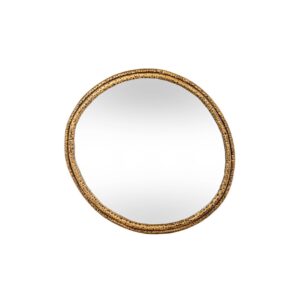 Small wall mirror with gold dimpled frame and reflective glass, compact decorative mirror for modern and traditional interiors.