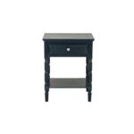 Black CONTOUR collection 1 drawer side table with wood grain finish and compact drawer storage.