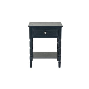 Black CONTOUR collection 1 drawer side table with wood grain finish and compact drawer storage.