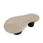 Harvey coffee table with cream travertine top and black cylindrical ash veneer legs in modern living room setting.