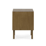 Contour wood nightstand with two drawers, curved cut-out handles and natural light brown finish.