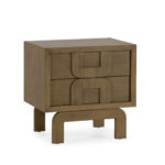 Contour wood nightstand with two drawers, curved cut-out handles and natural light brown finish.