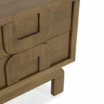 Contour wood nightstand with two drawers, curved cut-out handles and natural light brown finish.