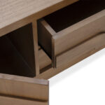 Contour wooden TV stand with sculptural drawer fronts in sand-toned cedar wood finish.