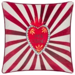 Amor velvet piped cushion in red with bold Mexican inspired pattern and feather filling.