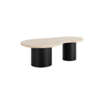 Harvey coffee table with cream travertine top and black cylindrical ash veneer legs in modern living room setting.