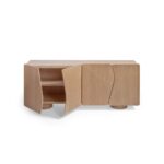 DRESDEN Oak & Stone Sideboard with irregular doors and stone top in a modern living room.